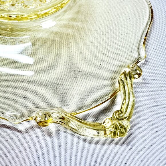 Lancaster Landrum Cane Topaz Two Handle Plate Lemon Yellow Vintage Glass - Picture 7 of 7